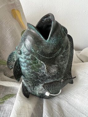 Vintage Asian Bronze Koi Fish Vase